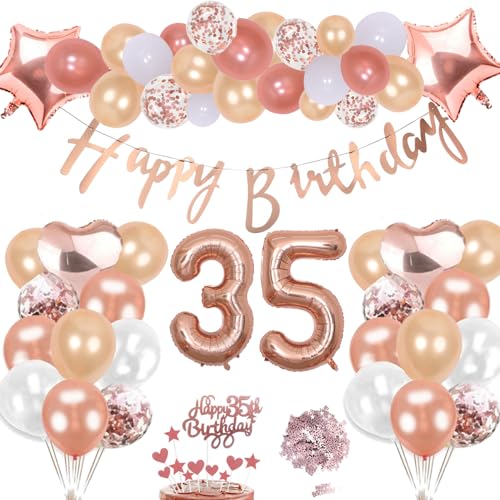 35. Geburtstag Deko Rosegold Set, Helium Herz Zahl Folienballons Happy Birthday Banner Luftballons Konfetti Tisch Ballons Kuchen Tortendeko Geschenk für 35 Jahre Mädchen Frau Frauen Party Dekoration von cholinchin