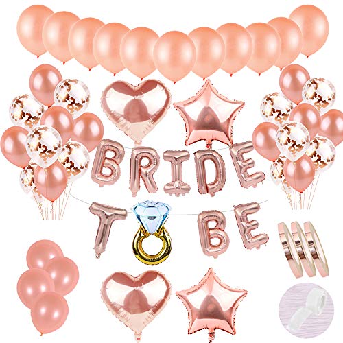 58 Stück JGA Deko Ballons Rosegold Set:Helium Buchstaben Folienballons Bride To BE Banner &30Latex Ballons &15 Konfetti Luftballon &4 Stern Herz Ballon für Tochter Mädchen Abschied Verlobung Party von cholinchin