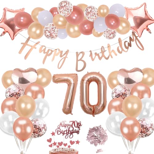 70. Geburtstag Deko Rosegold Set, Helium Herz Zahl Folienballons Happy Birthday Banner Luftballons Konfetti Tisch Ballons Kuchen Tortendeko Geschenk für 70 Jahre Mädchen Frau Frauen Party Dekoration von cholinchin