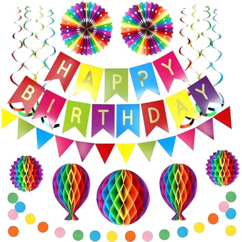 Buntes Partyzubehör "Happy Birthday"-Banner zum Aufhängen, Papier, Geburtstagsparty-Dekorationen für Mädchen und Frauen, Happy Birthday Day-Banner von churuso