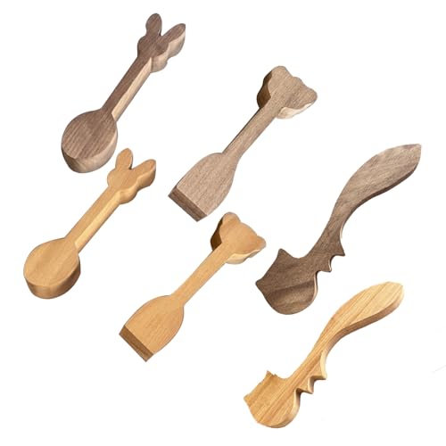 Holzschnitzlöffel blanko unlackiert, Löffelschnitzerei Holzrohlinge, Buchenholz Schwarz Walnussholz Whittling Löffel Rohlinge zum Schnitzen, 3/4 niedliche Formen Löffel Schnitzset für Anfänger DIY von cimsfcor