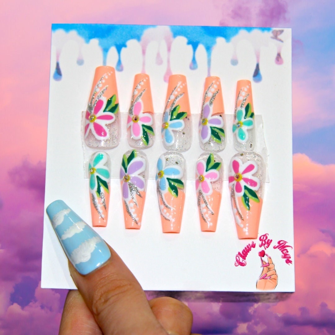 Urlaub Blume Handmade Press On Nails Clawsbymags von clawsbymags