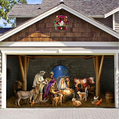 clhjinruoliu Garagentor Weihnachtsdekorationen, Winter Große Türabdeckung Dekoration Indoor Outdoor Krippe Urlaub Wand Foto Hintergrund Dekoration,Style 1,6X13FT von clhjinruoliu