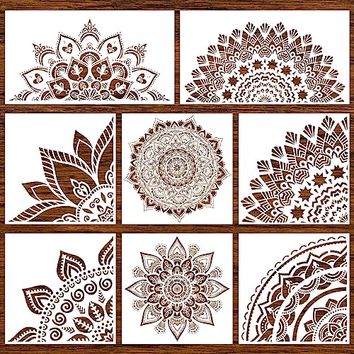 8 Stück Mandala Schablone Wiederverwendbare Mandala Malerei Vorlagen Blumen Design Schablone Mandala Zeichnung Handwerk Schablone für DIY Wand, Fliesen, Möbel, Leinwand, Outdoor Indoor Dekoration von clothmile