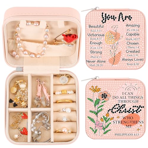 Tragbare Schmuck-Aufbewahrungsbox mit Diamantkunst, christliche Bibel, Diamant-Kunst-Zubehör, Boho-inspirierende Schmuckschatulle, PU-Leder, Schmuck-Organizer, Reise-Schmuck-Organizer für Damen, 2 von clothmile