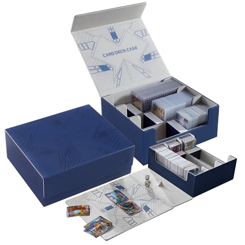 cloudever Toploader Kartenaufbewahrungsboxen, Magnetverschluss Trading Card Deck Box, PU-Leder Kartenbox Kartenaufbewahrungsetui für Magic Commander YugiOh TCG TGG Karten Sportkarten(Marineblau) von cloudever