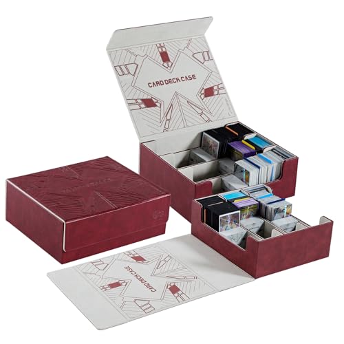 cloudever Toploader Kartenaufbewahrungsboxen, Magnetverschluss Trading Card Deck Box, PU-Leder Kartenbox Kartenaufbewahrungsetui für Magic Commander YugiOh TCG TGG Karten Sportkarten(Rot) von cloudever