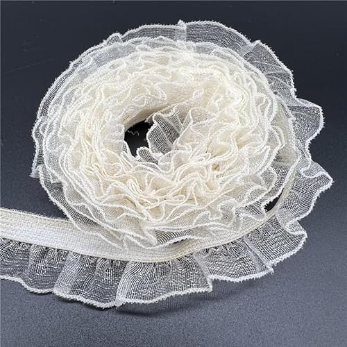 Organza Lace Trim Ruffled Sewing Fabric DIY， 16mm Organza Elastic Lace Ribbon Fold Over Ruffle Elastic Band for Sewing Lace Trim Waist Band Garment Accessory(Beige,2 yards) von cnirngS