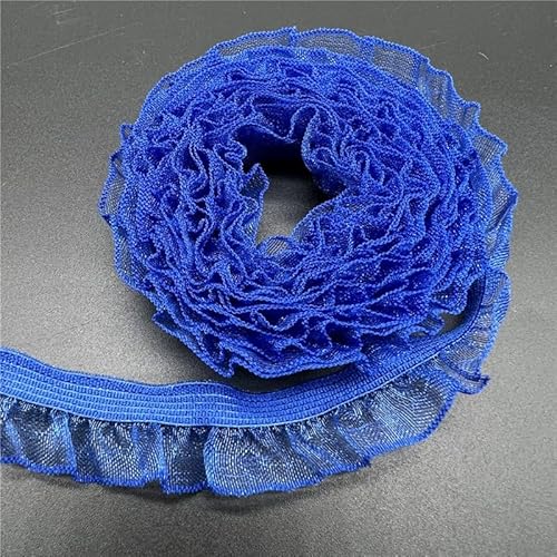Organza Lace Trim Ruffled Sewing Fabric DIY， 16mm Organza Elastic Lace Ribbon Fold Over Ruffle Elastic Band for Sewing Lace Trim Waist Band Garment Accessory(Dark blue,2 yards) von cnirngS