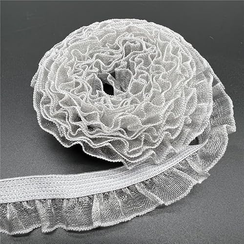 Organza Lace Trim Ruffled Sewing Fabric DIY， 16mm Organza Elastic Lace Ribbon Fold Over Ruffle Elastic Band for Sewing Lace Trim Waist Band Garment Accessory(Gray,2 yards) von cnirngS