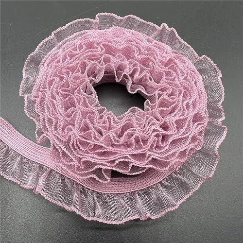 Organza Lace Trim Ruffled Sewing Fabric DIY， 16mm Organza Elastic Lace Ribbon Fold Over Ruffle Elastic Band for Sewing Lace Trim Waist Band Garment Accessory(Gray pink,2 yards) von cnirngS