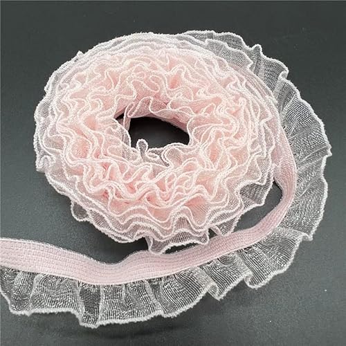 Organza Lace Trim Ruffled Sewing Fabric DIY， 16mm Organza Elastic Lace Ribbon Fold Over Ruffle Elastic Band for Sewing Lace Trim Waist Band Garment Accessory(Pink,2 yards) von cnirngS