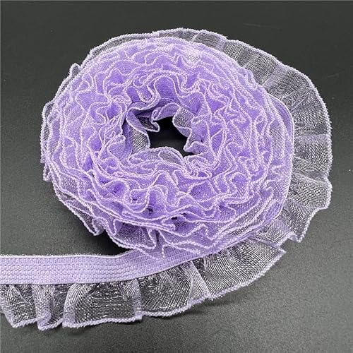 Organza Lace Trim Ruffled Sewing Fabric DIY， 16mm Organza Elastic Lace Ribbon Fold Over Ruffle Elastic Band for Sewing Lace Trim Waist Band Garment Accessory(Purple,2 yards) von cnirngS