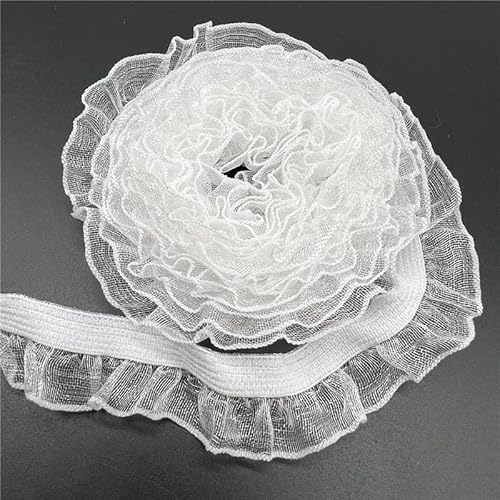 Organza Lace Trim Ruffled Sewing Fabric DIY， 16mm Organza Elastic Lace Ribbon Fold Over Ruffle Elastic Band for Sewing Lace Trim Waist Band Garment Accessory(White,2 yards) von cnirngS