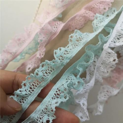 Organza Lace Trim Ruffled Sewing Fabric DIY，1 Yard Elastic Ruffle Lace Trim Cotton Lace Applique Collar Embroidery Ribbon for Dress Guipure Sewing Clothes DIY Crafts(Light blue) von cnirngS