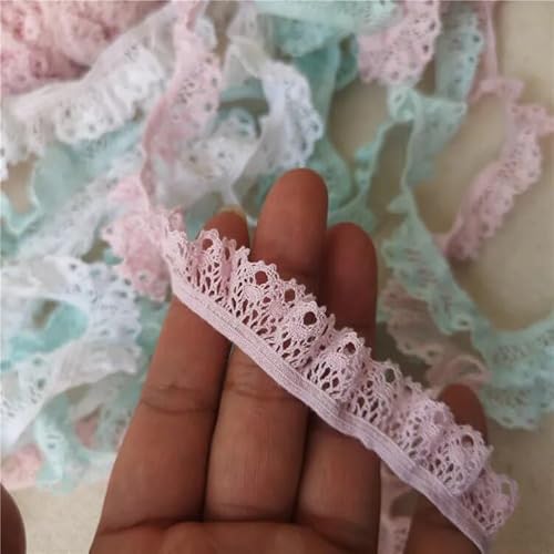 Organza Lace Trim Ruffled Sewing Fabric DIY，1 Yard Elastic Ruffle Lace Trim Cotton Lace Applique Collar Embroidery Ribbon for Dress Guipure Sewing Clothes DIY Crafts(Light pink) von cnirngS