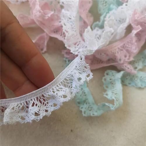 Organza Lace Trim Ruffled Sewing Fabric DIY，1 Yard Elastic Ruffle Lace Trim Cotton Lace Applique Collar Embroidery Ribbon for Dress Guipure Sewing Clothes DIY Crafts(White) von cnirngS