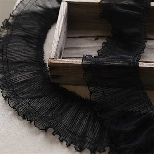 Organza Lace Trim Ruffled Sewing Fabric DIY，10CM Tulle Mesh Pleated Lace Fabric Needlework Fringed Ribbon Ruffle Trim Dress Clothes Collar Sewing DIY Material 1 yard(Black) von cnirngS