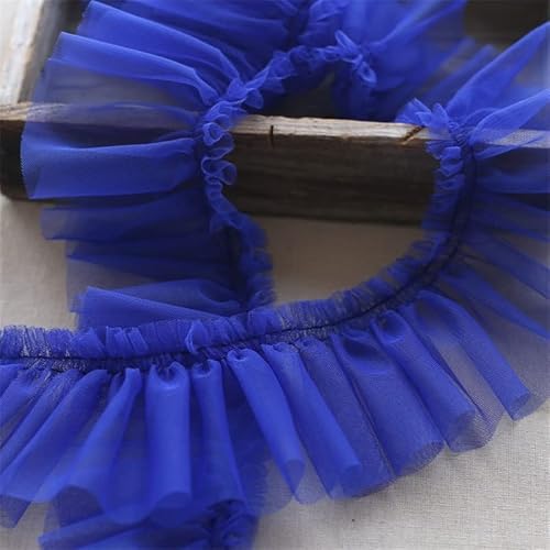 Organza Lace Trim Ruffled Sewing Fabric DIY，10CM Wide Tulle Frilled Mesh 3D Pleated Fabirc Lace Embroidery Fringed Ribbon Ruffle Trim Dress Collar Applique DIY Sewing Decor(Dark Blue) von cnirngS