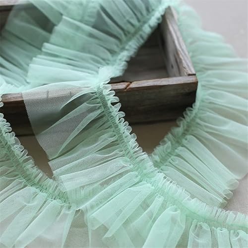 Organza Lace Trim Ruffled Sewing Fabric DIY，10CM Wide Tulle Frilled Mesh 3D Pleated Fabirc Lace Embroidery Fringed Ribbon Ruffle Trim Dress Collar Applique DIY Sewing Decor(Green) von cnirngS