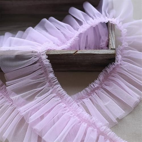 Organza Lace Trim Ruffled Sewing Fabric DIY，10CM Wide Tulle Frilled Mesh 3D Pleated Fabirc Lace Embroidery Fringed Ribbon Ruffle Trim Dress Collar Applique DIY Sewing Decor(Light Pink) von cnirngS