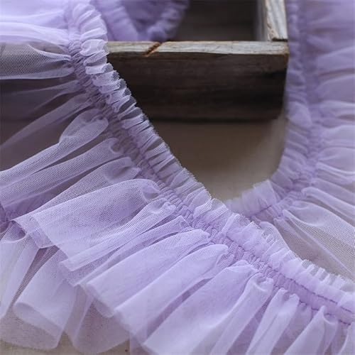 Organza Lace Trim Ruffled Sewing Fabric DIY，10CM Wide Tulle Frilled Mesh 3D Pleated Fabirc Lace Embroidery Fringed Ribbon Ruffle Trim Dress Collar Applique DIY Sewing Decor(Light Purple) von cnirngS