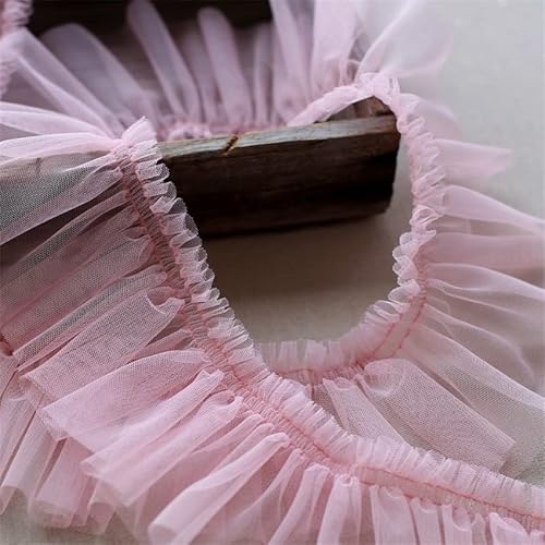 Organza Lace Trim Ruffled Sewing Fabric DIY，10CM Wide Tulle Frilled Mesh 3D Pleated Fabirc Lace Embroidery Fringed Ribbon Ruffle Trim Dress Collar Applique DIY Sewing Decor(Pink) von cnirngS