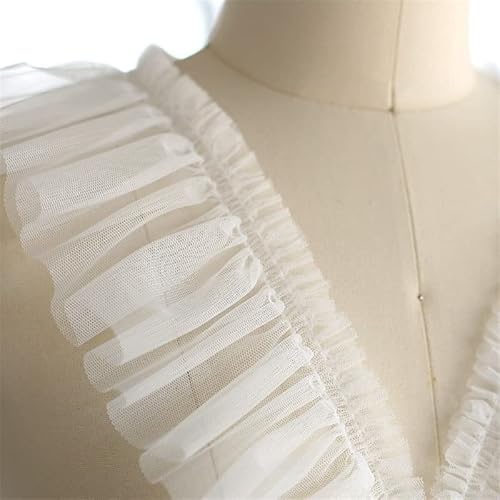 Organza Lace Trim Ruffled Sewing Fabric DIY，10CM Wide Tulle Frilled Mesh 3D Pleated Fabirc Lace Embroidery Fringed Ribbon Ruffle Trim Dress Collar Applique DIY Sewing Decor(White) von cnirngS