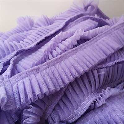 Organza Lace Trim Ruffled Sewing Fabric DIY，10m Double Layers Mesh Pleated Lace Ribbon Fold Ruffle Trim Fabric Appliques Dresses DIY Sewing Trimmings Supplies 5cm Wide (Size : 10meter Price)(Purple) von cnirngS