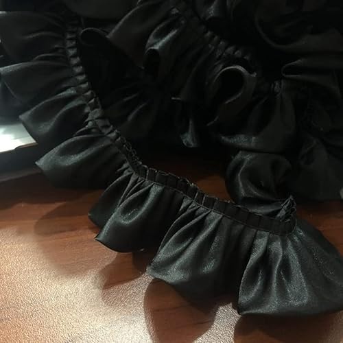 Organza Lace Trim Ruffled Sewing Fabric DIY，1Yard 5.5cm Pink Black White Shiny Satin Pleated Ribbon Fabric Ruffle Lace Edge Trim Hem for DIY Crafts Dress Bouquet (Size : 1Yard(90cm Long)(Black) von cnirngS