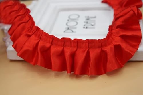 Organza Lace Trim Ruffled Sewing Fabric DIY，30 Yards 4CM Width Gathered Pleated Satin Lace 1 Layer Ruffle Frilled Trim Ribbon Sewing Accessories (, Size : 30Yards)(Red) von cnirngS