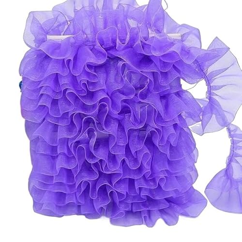 Organza Lace Trim Ruffled Sewing Fabric DIY，4CM 1Yard Pleated Tulle Lace Ribbon Ruffle Trim Collar Applique DIY Crafts Dress Clothes Skirt Sewing Fabric (Size : 1 Yard)(Purple) von cnirngS