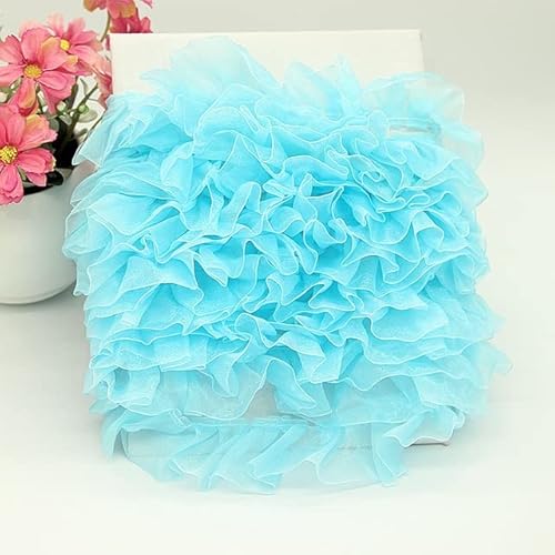 Organza Lace Trim Ruffled Sewing Fabric DIY，4CM 1Yard Pleated Tulle Lace Ribbon Ruffle Trim Collar Applique DIY Crafts Dress Clothes Skirt Sewing Fabric (Size : 1 Yard)(Sky blue) von cnirngS