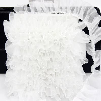 Organza Lace Trim Ruffled Sewing Fabric DIY，4CM 1Yard Pleated Tulle Lace Ribbon Ruffle Trim Collar Applique DIY Crafts Dress Clothes Skirt Sewing Fabric (Size : 1 Yard)(White) von cnirngS