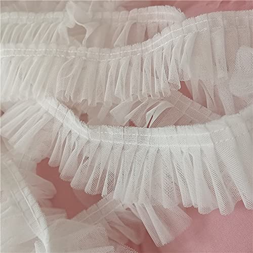 Organza Lace Trim Ruffled Sewing Fabric DIY，5CM Double Layers 3D Pleated Mesh Lace Fabric Ruffle Trim Embroidered Collar Ribbon Sewing Clothing Skirt Splicing Material(White) von cnirngS