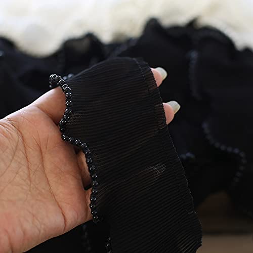 Organza Lace Trim Ruffled Sewing Fabric DIY，5CM Wide Embroidery White Flower Beads Tulle Lace Fabric Trim Ribbon DIY Sewing Ruffle Applique Collar Dress Decor (Size : Yard_Wide 5CM)(Black) von cnirngS