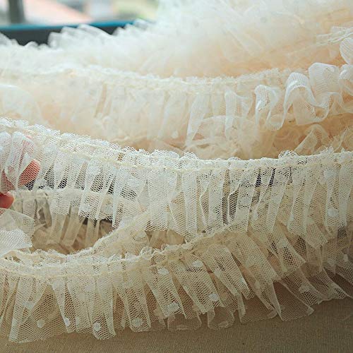 Organza Lace Trim Ruffled Sewing Fabric DIY，5CM Wide Tulle Mesh Pleated Fabric Embroidered Dots Lace Collar Ribbon Ruffle Trim Dolls Dress Apparel DIY Sewing Decor 1yard(Yellow) von cnirngS