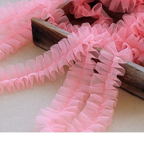 Organza Lace Trim Ruffled Sewing Fabric DIY，5CM Width 1Yard Tulle Mesh 3D Pleate Lace Fabric Ribbon Dress Cloth Neckline Collar Ruffle Trim Sewing Decor(Rouge pink) von cnirngS