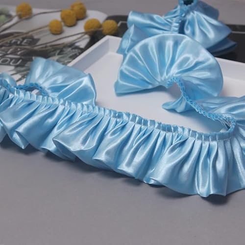 Organza Lace Trim Ruffled Sewing Fabric DIY，5Yards Frill Lace Ruffle Trim Shiny Satin Pleated Ribbon Fabric Hem for DIY Crafts Dress Collar Cuff Sewing Supplies 5.5cm (Size : 5 Yards)(Light blue) von cnirngS