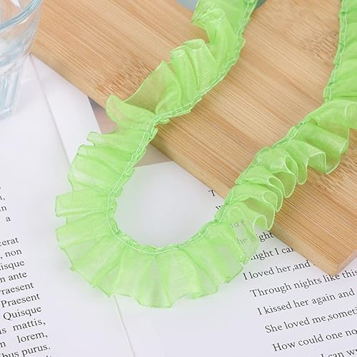 Organza Lace Trim Ruffled Sewing Fabric DIY，Color Transparent Glass Yarn Pleated Ruffle Lace DIY Children's Toy Pet Clothes Fluffy Cake Skirt Dress Sewing Materials (Size : 1 Yard 7.5cm Wide)(Green) von cnirngS