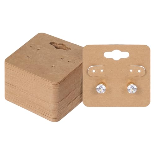 cobee 100 Stück Ohrring Display Karten, 5 x 5 cm Ohrring Ständer Schmuck Verpackung Kraftpapier Ohrhänger Karten für Schmuck Display und Aufbewahrung(Braun) von cobee