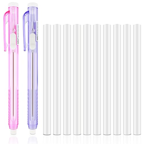 cobee 12 Pack einziehbare mechanische Radiergummi Stift, 2 Pcs Pen Style Radiergummis mit 10 Pcs Ersatz Radiergummi Minen, Klick Radiergummis für Schule Haus Büro Künstler Zeichnung(Purpur Rosa) von cobee