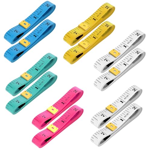 cobee 12 Stück Maßband Körper, 150 cm/60inch Doppelte Skala Maßbänder zum Nähen Weiches Universal Massband Bunt Measuring Tape zum Messen von Länge Brust körperumfangmaßband von cobee