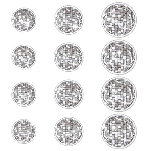 cobee 12Pcs Disco Ball Bügeleisen auf Patch bestickt Applique Western Patches Bügeleisen auf Cowgirl Musik Party Bling Ball Spaß Bügeleisen auf Patches für Kleidung Rucksäcke T Shirt (Silber) von cobee