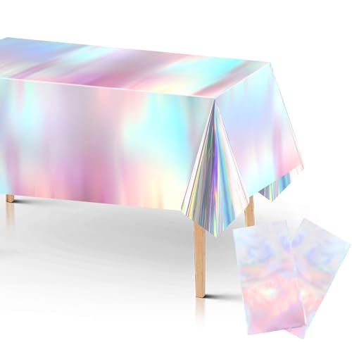 cobee 2 Stück Party Tischdecke, 137x274cm Bunt Plastik Tischdecke Geburtstag Tischtuch Laserholografische Tischtuch Rechteckige Wasserdicht Tischdecke Regenbogen Schillernde Weihnachten Party von cobee