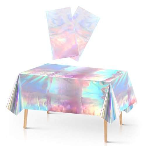 cobee 2 Stück Party Tischdecke, 137x274cm Bunt Plastik Tischdecke Geburtstag Tischtuch Laserholografische Tischtuch Rechteckige Wasserdicht Tischdecke Regenbogen Schillernde Weihnachten Party von cobee