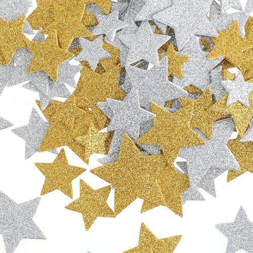 cobee 200 Stück Glitter Schaumstoff Aufkleber, Selbstklebend Sterne Sticker Sternschaumaufkleber Glitzerstern Gold Silber Aufkleber für Basteln Gestalten Wand Dekorieren Sammelalben DIY (4 Größen) von cobee