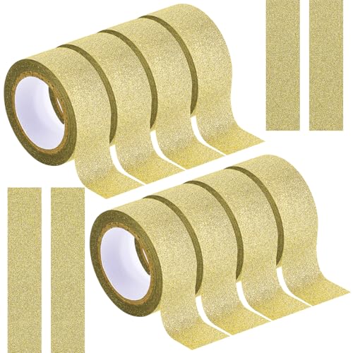 cobee 8 Rollen Glitzer Washi Tape, Einfarbig Klebeband aus Papier mit Glitter, 15mmx5m Dekorative Kreppband Papierklebeband für DIY Dekor Scrapbooking Handwerk Bastelbedarf Journals Weihnachten(Gold) von cobee