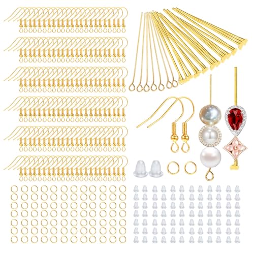 cobee 800 Stück Edelstahl Ohrringhaken Set, DIY Ohrring Machen Zubehör, Hypoallergenes Ohrring Haken Set mit Ohrhaken, Ohrverschlüssen, Biegeringen, T-Nadeln und 9-Nadeln, 20mm/35mm(Silber) von cobee