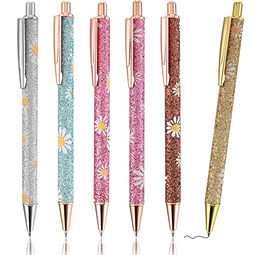 cobee Bling Metallstifte, 6 Stück 1,0 mm Klick Einziehbarer Kugelschreiber Schwarze Tinte Mittlere Spitze Geschenkstifte Glitzer Einziehbarer Stift Bequeme Schreibstifte (Love Heart) von cobee